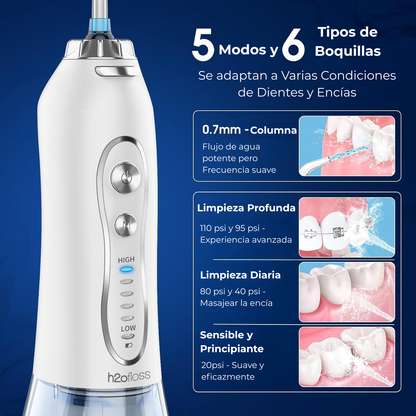 Merraci™ Irrigador Dental Portátil con Luz Blanqueadora y Tanque de 300 ml,
