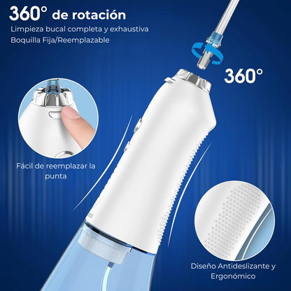 Merraci™ Irrigador Dental Portátil con Luz Blanqueadora y Tanque de 300 ml,