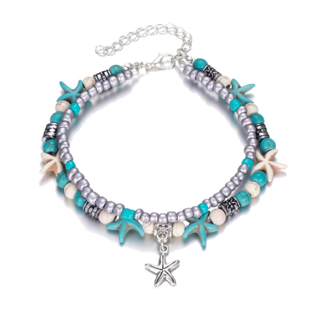 Turquoise Sea Turtle Starfish Anklet