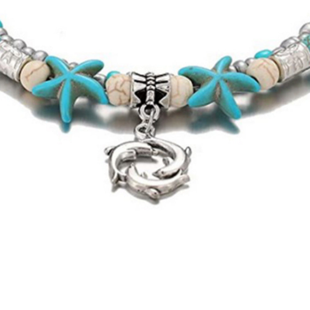 Turquoise Sea Turtle Starfish Anklet