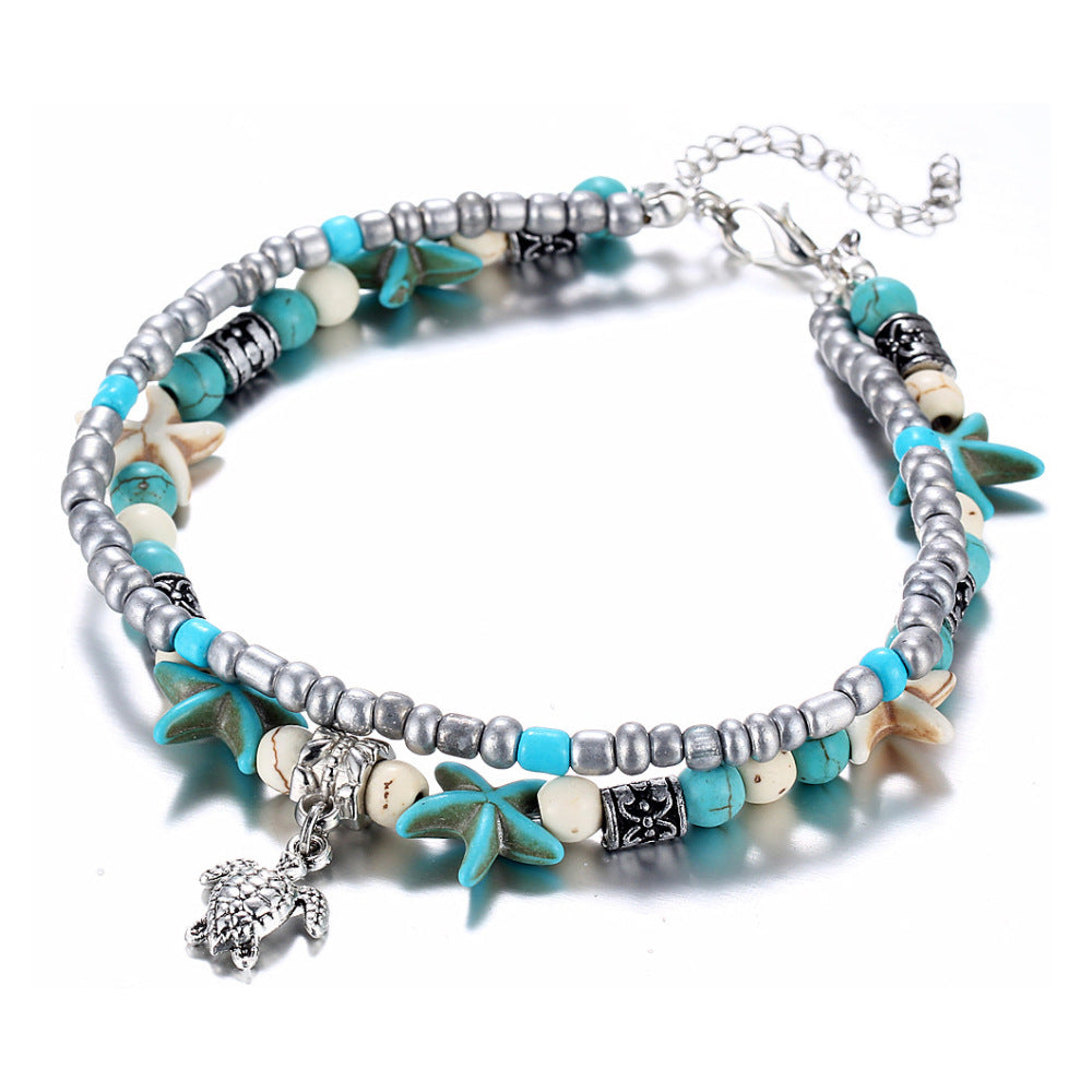 Turquoise Sea Turtle Starfish Anklet