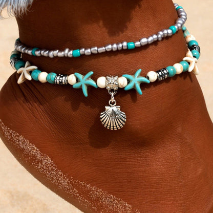 Turquoise Sea Turtle Starfish Anklet