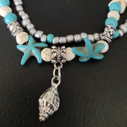 Turquoise Sea Turtle Starfish Anklet