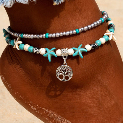 Turquoise Sea Turtle Starfish Anklet