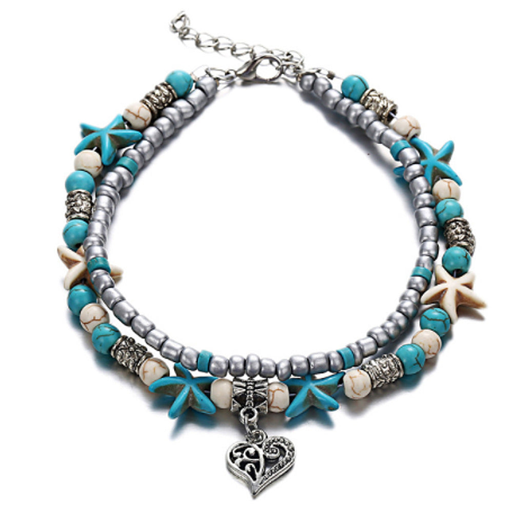 Turquoise Sea Turtle Starfish Anklet