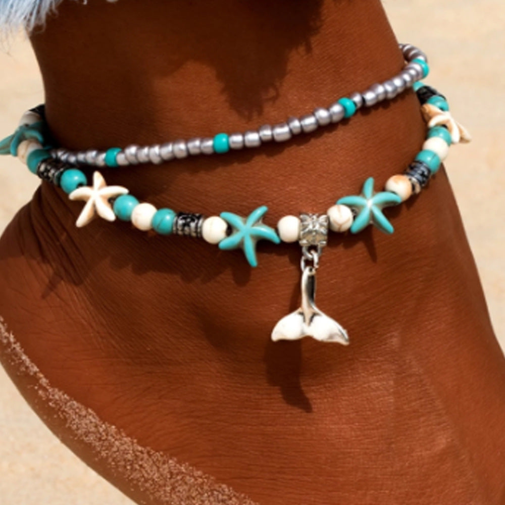 Turquoise Sea Turtle Starfish Anklet