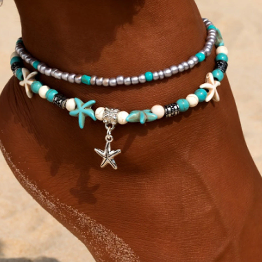 Turquoise Sea Turtle Starfish Anklet